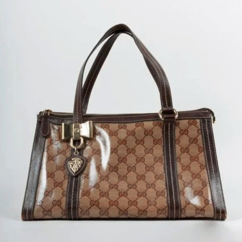 Gucci Beige Ebony GG Crystal Duchessa Tote